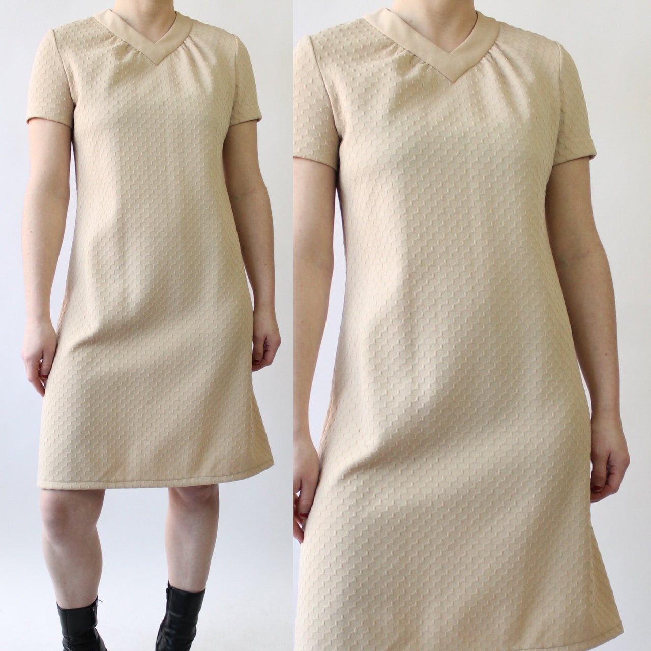 70s Textured Nude A Line Dress – Highway Robbery Vintage