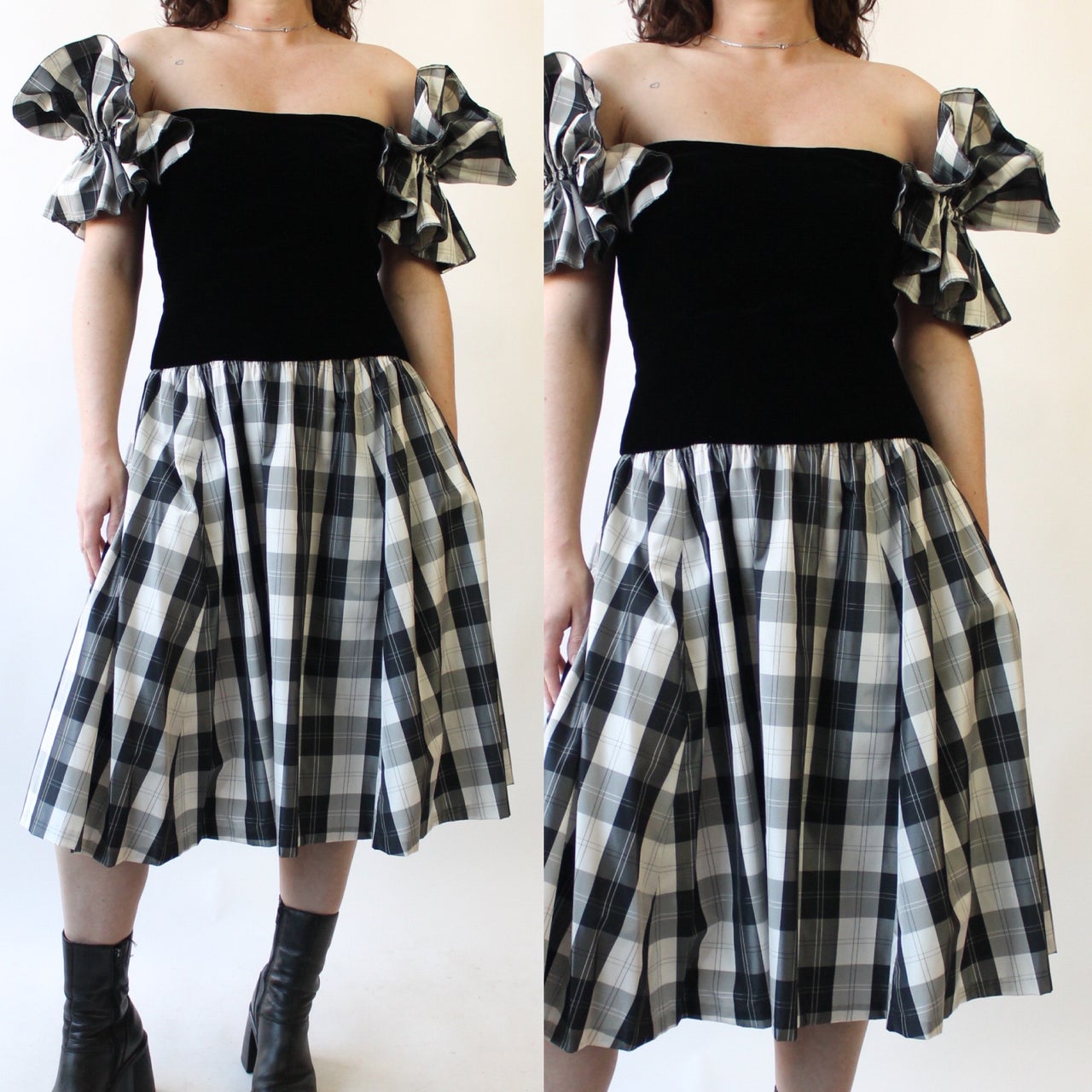 80s Black Velvet and Plaid Taffeta Party Dress – Highway Robbery Vintage