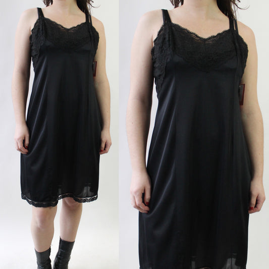 70s Black Poly Lace Bust Slip