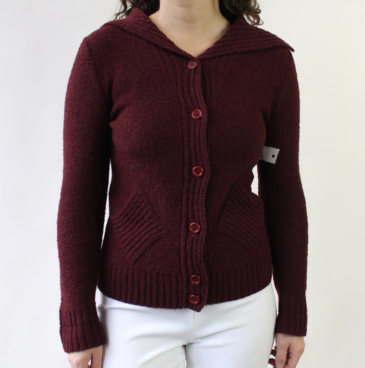 80s Merlot Fold Collar Cardigan