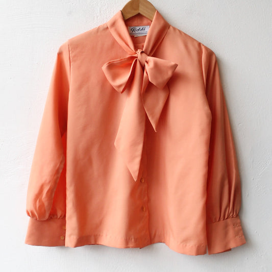 80s Peach Bow Blouse