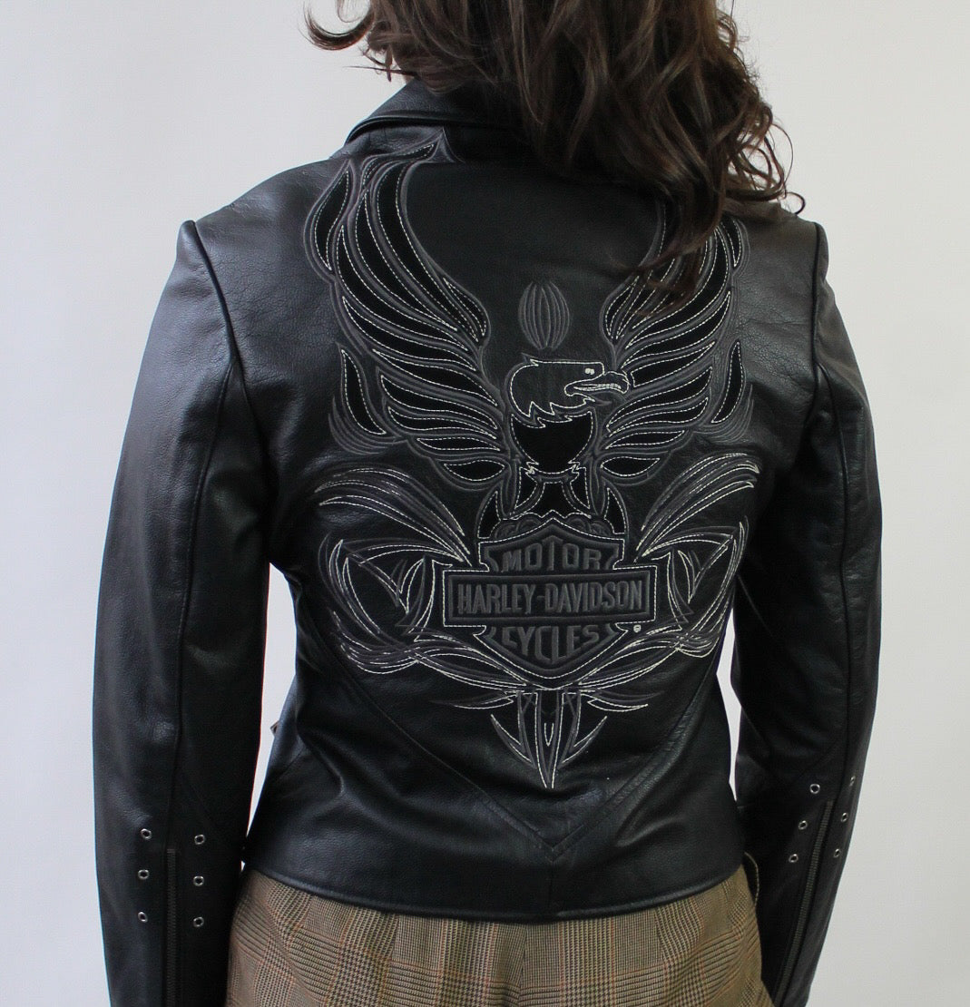 Y2K Deadstock Harley Davidson Embroidered Cafe Racer Leather Jacket