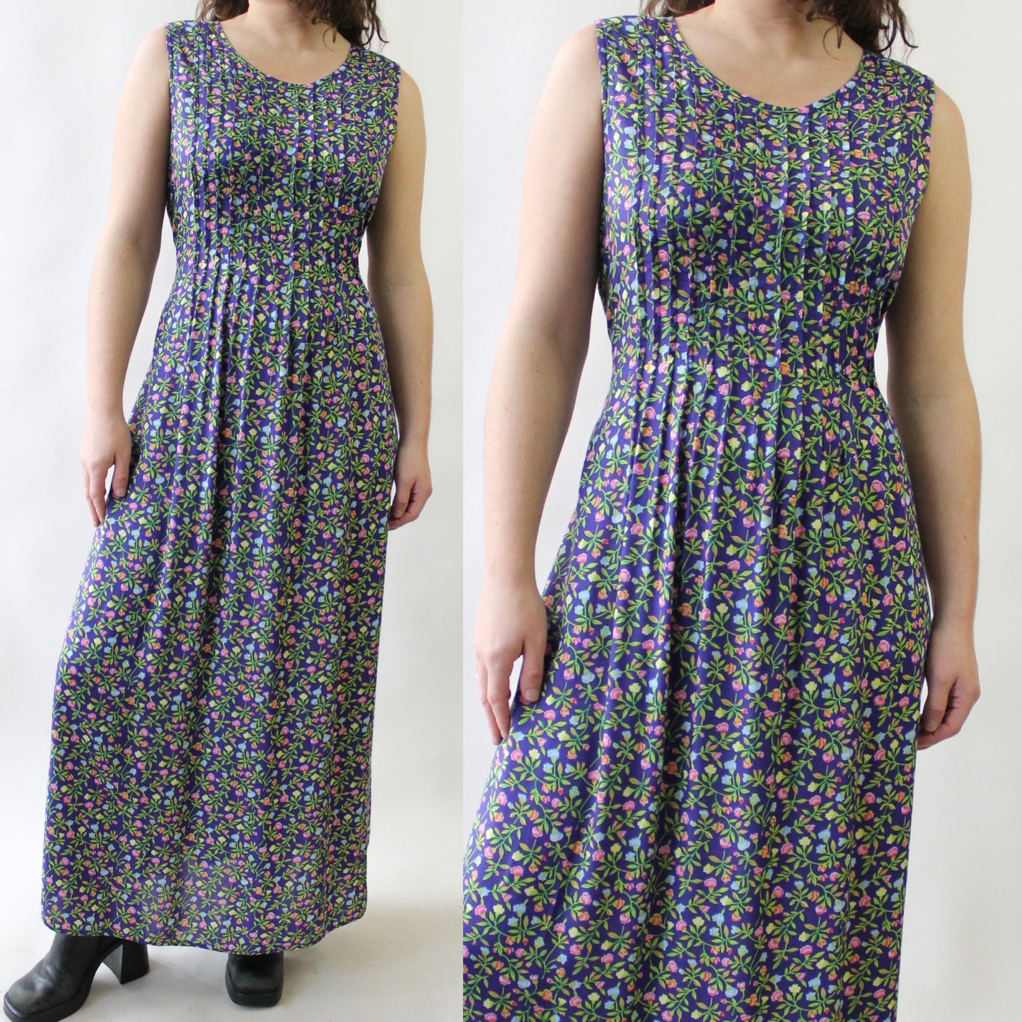 90s Pleated Floral Teacher Dress with Tie