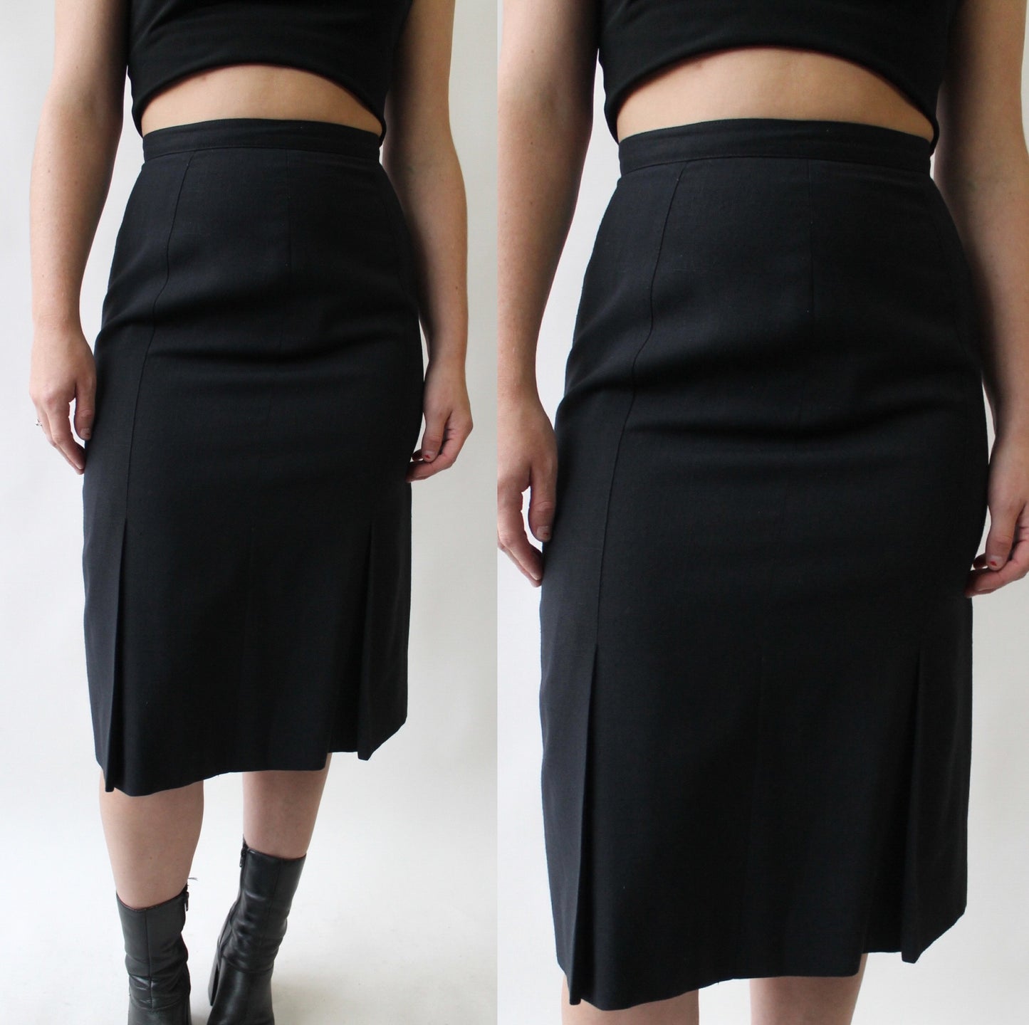 90s Black Box Pleat Textured Skirt