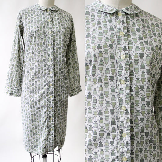 60s Coffee Novelty Print Cotton Dress