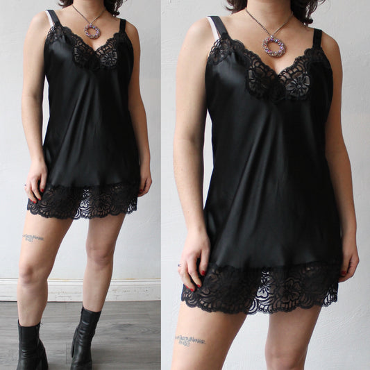 80s Black Slip with Lace Trim