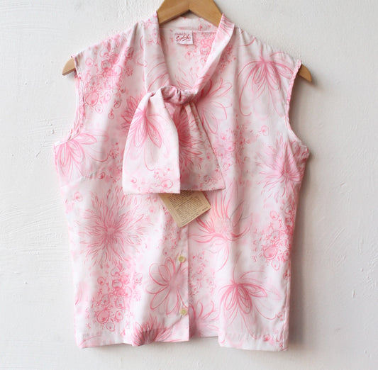 60s Deadstock Pink Florals Tank with Tie