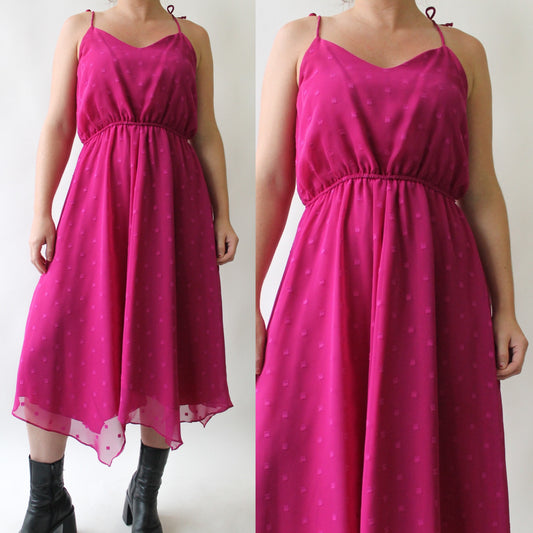 70s Dark Hot Pink Twirly Dress