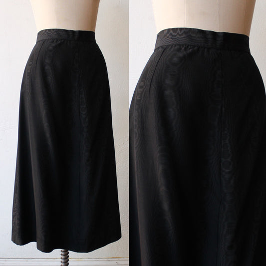 50s Wood Grain Look Black Taffeta Skirt