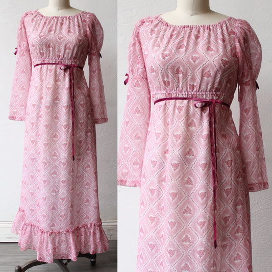 60s Pink Roses Romantic Maxi Dress