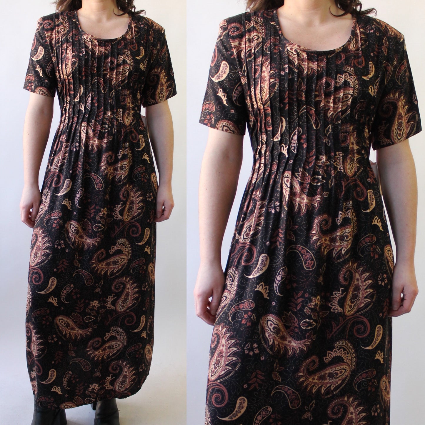 90s Deadstock Pleated Paisley Tie Back Dress