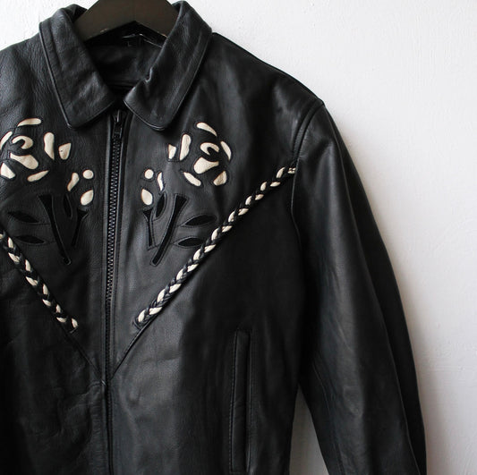 90s Rose Cut Leather Jacket with Zip Out Liner