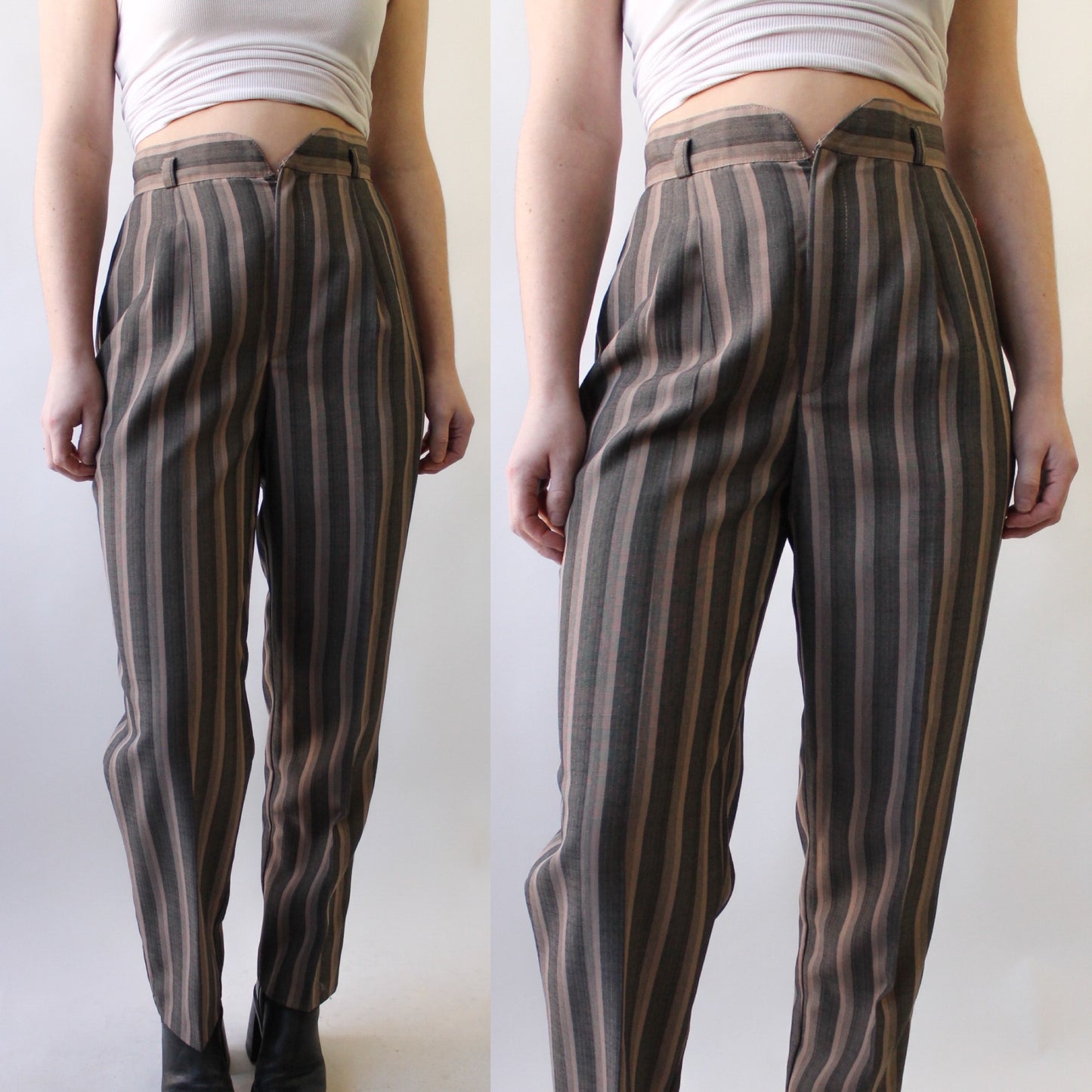 80s Brown Striped Straight Leg Trousers