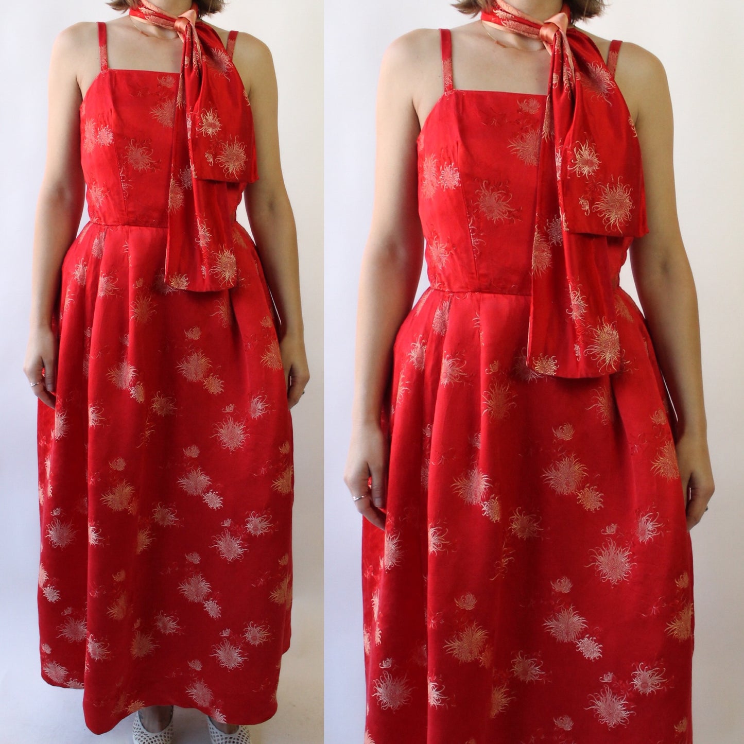 60s Red Brocade Silk Gown