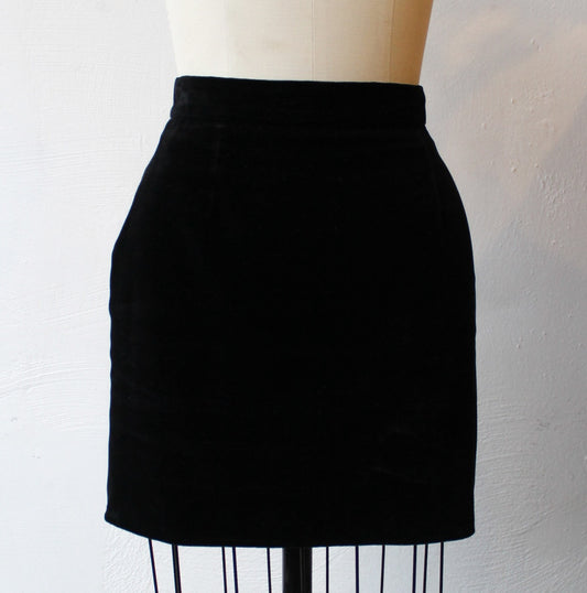 Reworked Black Velvet Mini Skirt