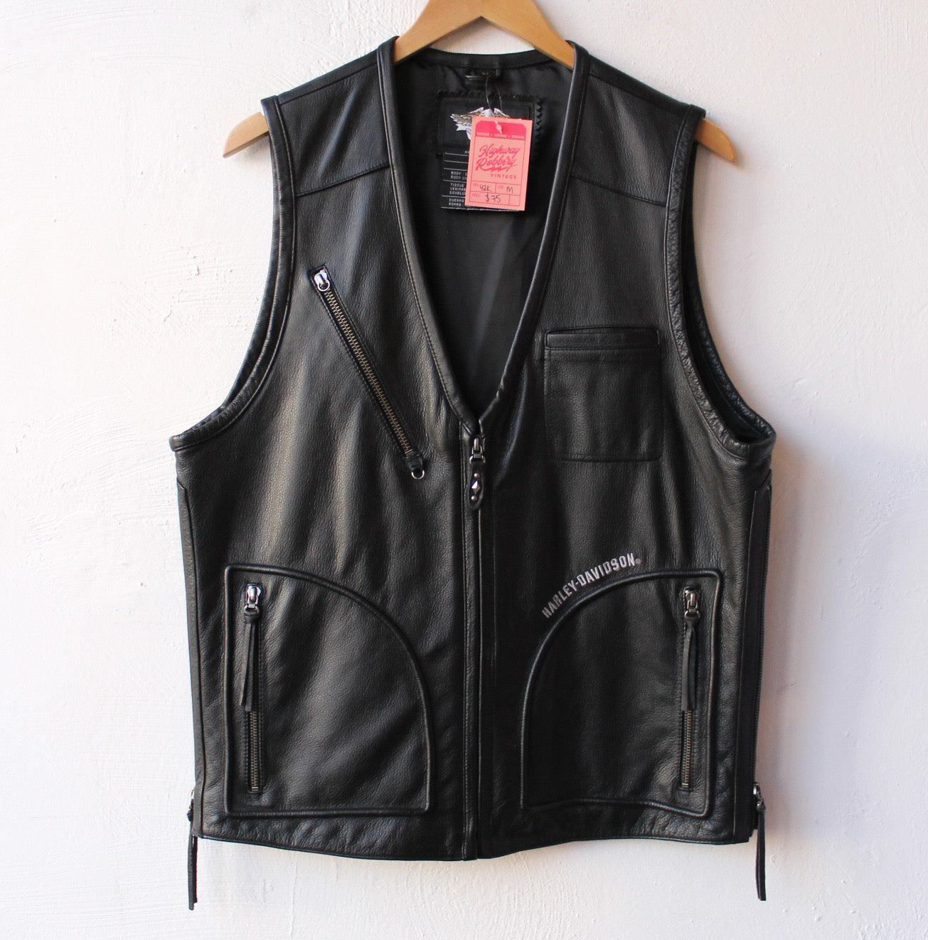 Y2K Harley Davidson Collarless Logo Leather Vest