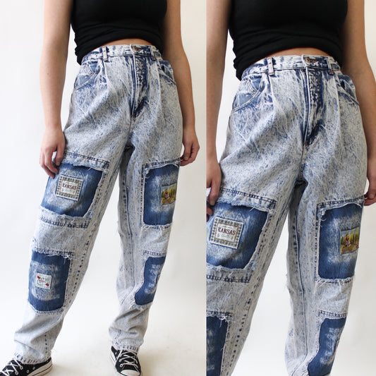 80s Acid Wash Jeans with Kansas Patches