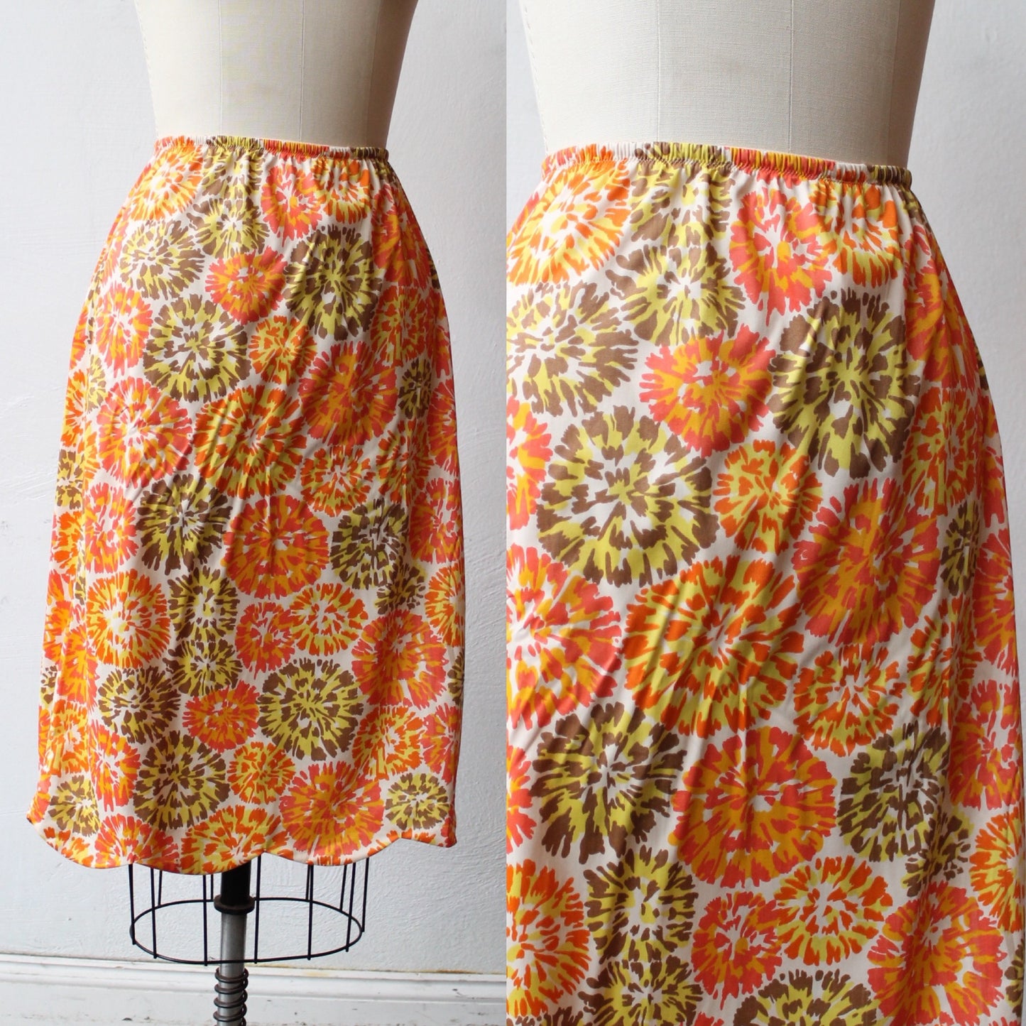 60s Sunset Colors Print Slip Skirt