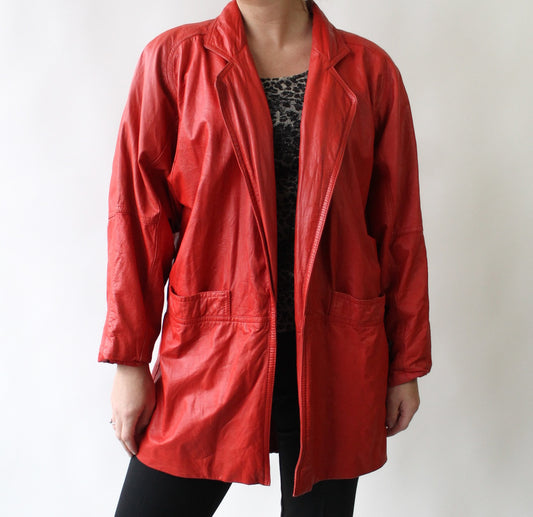 80s Red Leather Slouchy Jacket