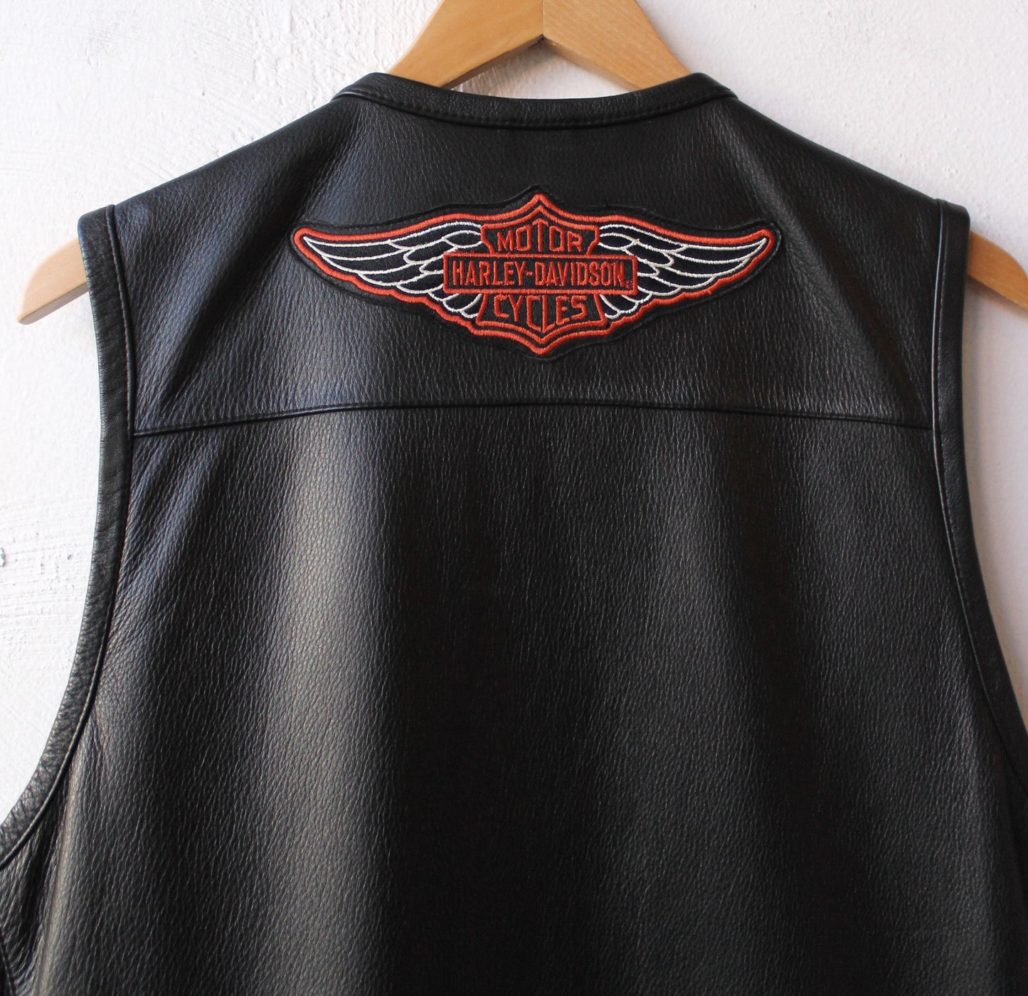 Y2K Harley Davidson Collarless Logo Leather Vest