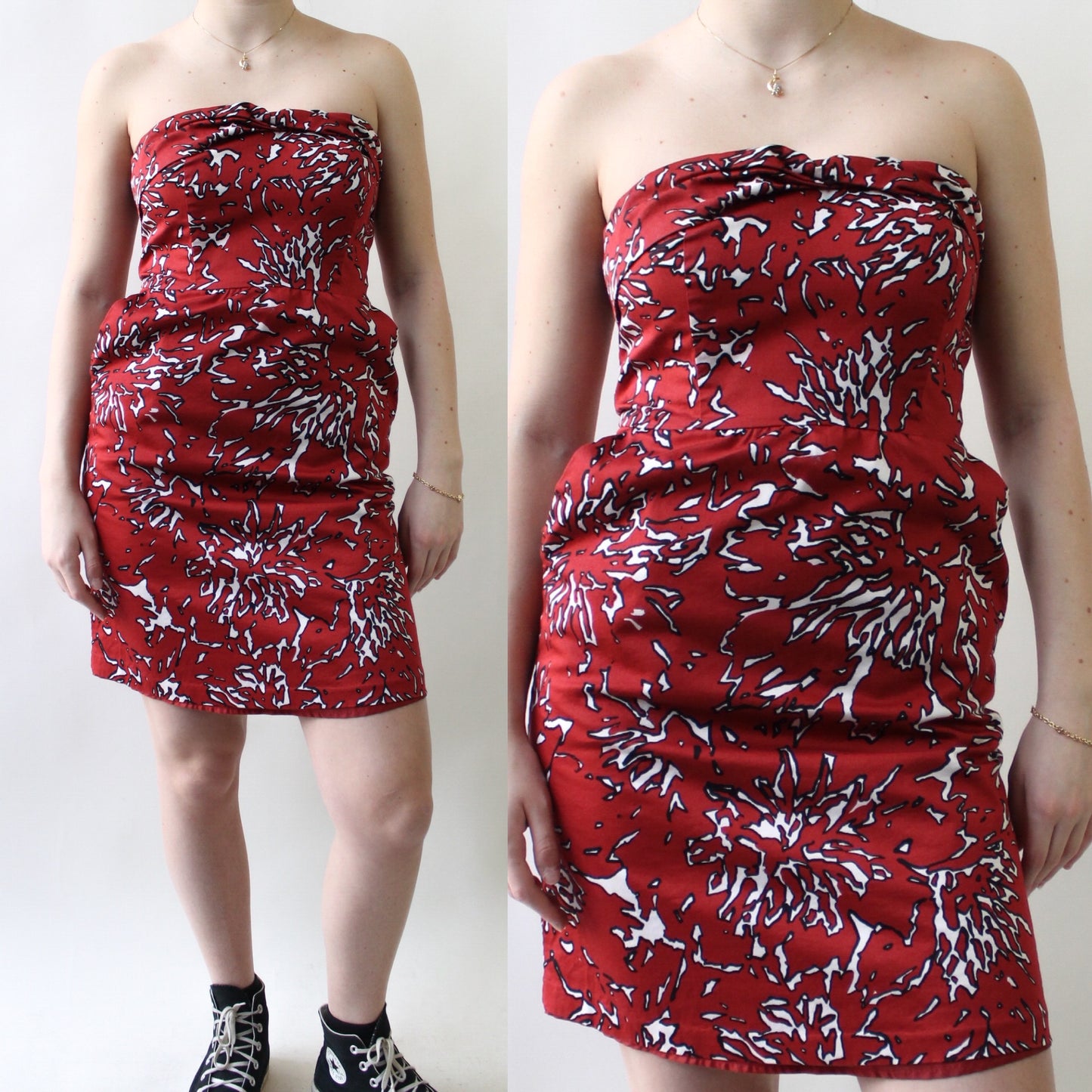 Y2K Strapless Cranberry Dress with Print