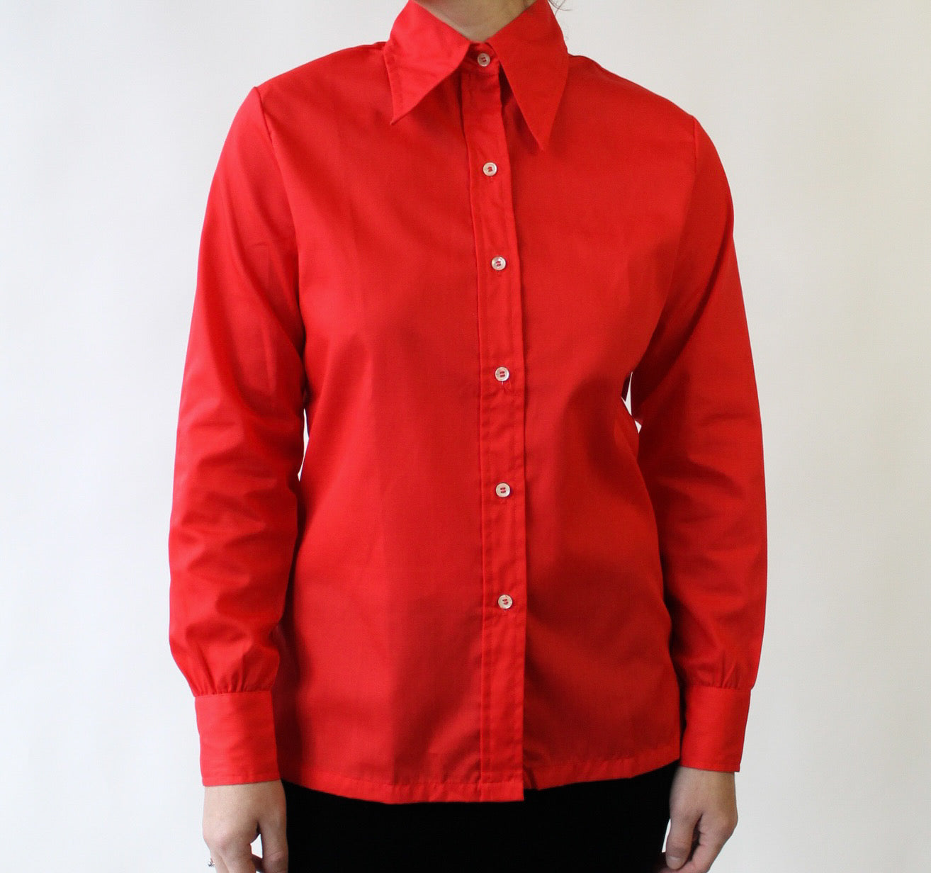 60s Red Blouse with Pointy Collar