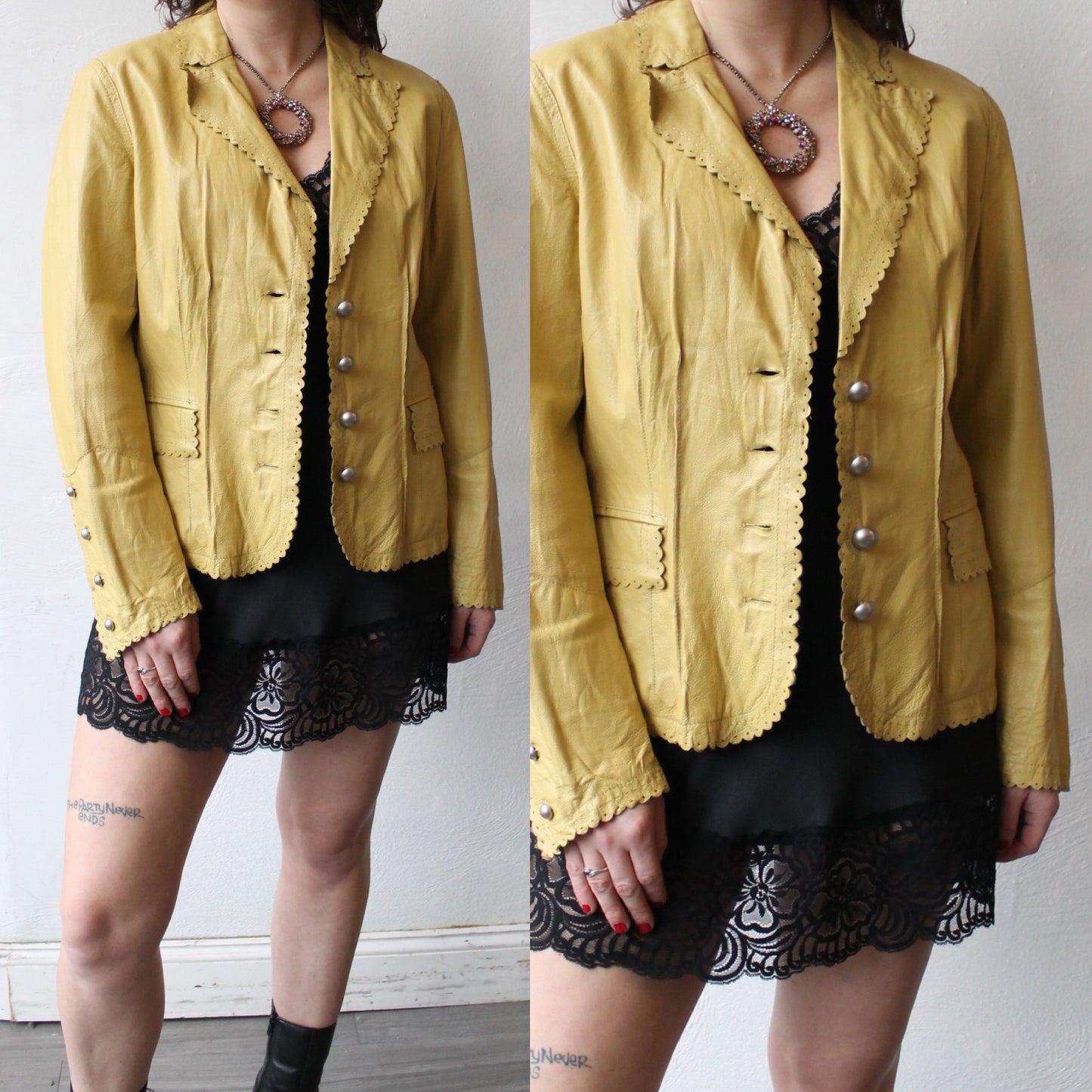 Y2K Scalloped Leather Blazer Jacket