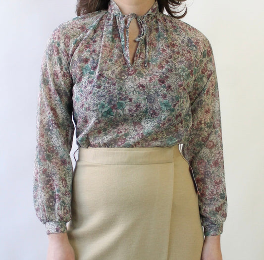 70s Laffin Lass Sheer Floral Top