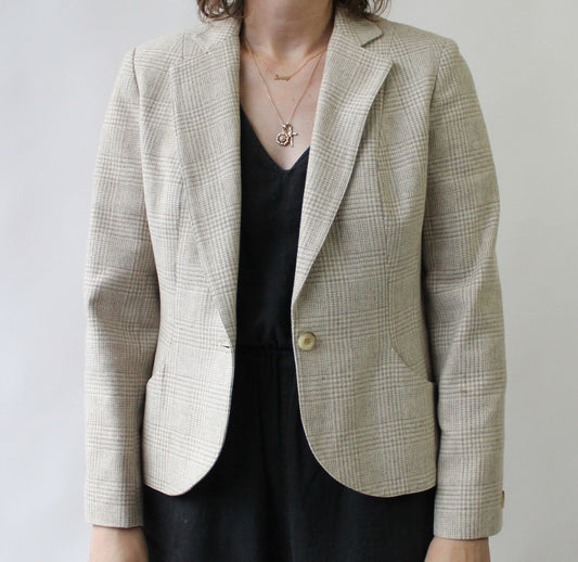 90s Neutral Check Wool Blazer