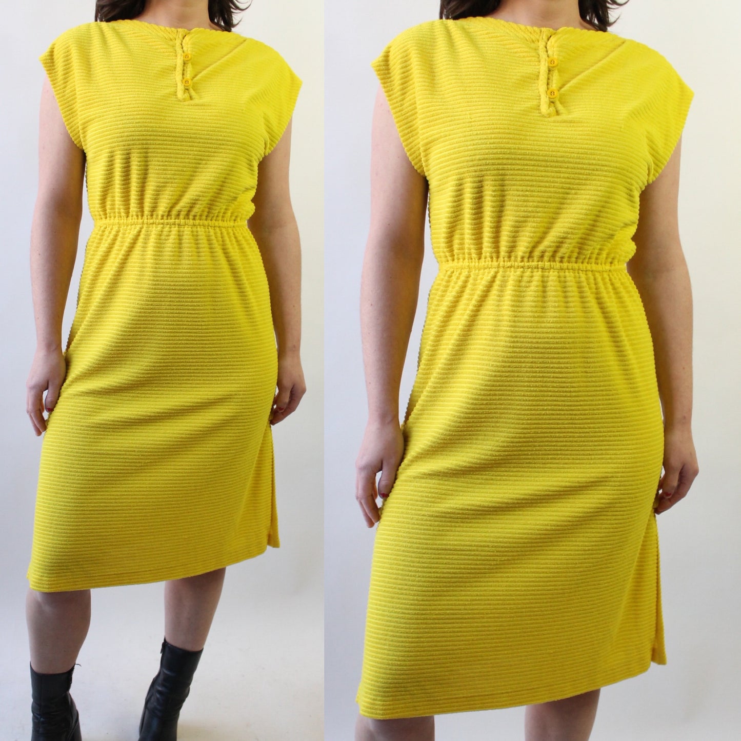 80s Lemon Ribbed Dress