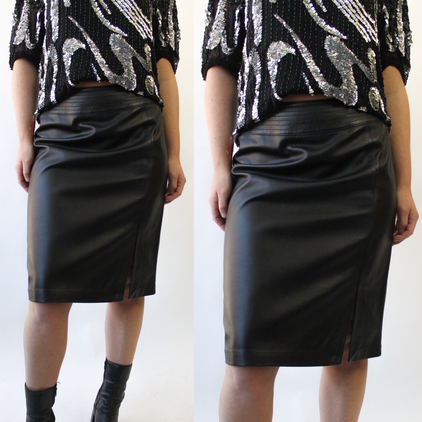 Y2K Simple Straight Black Leather Skirt