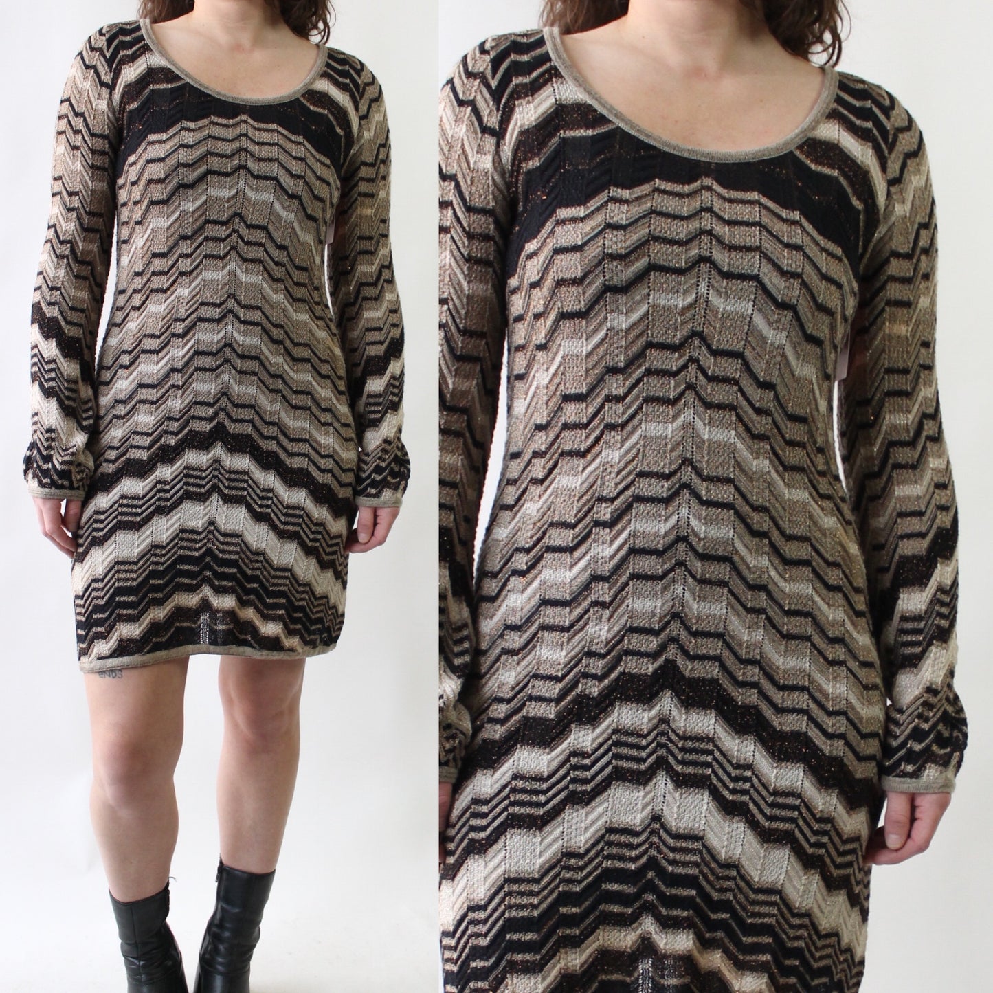 Y2K Glitter Chevron Knit Dress