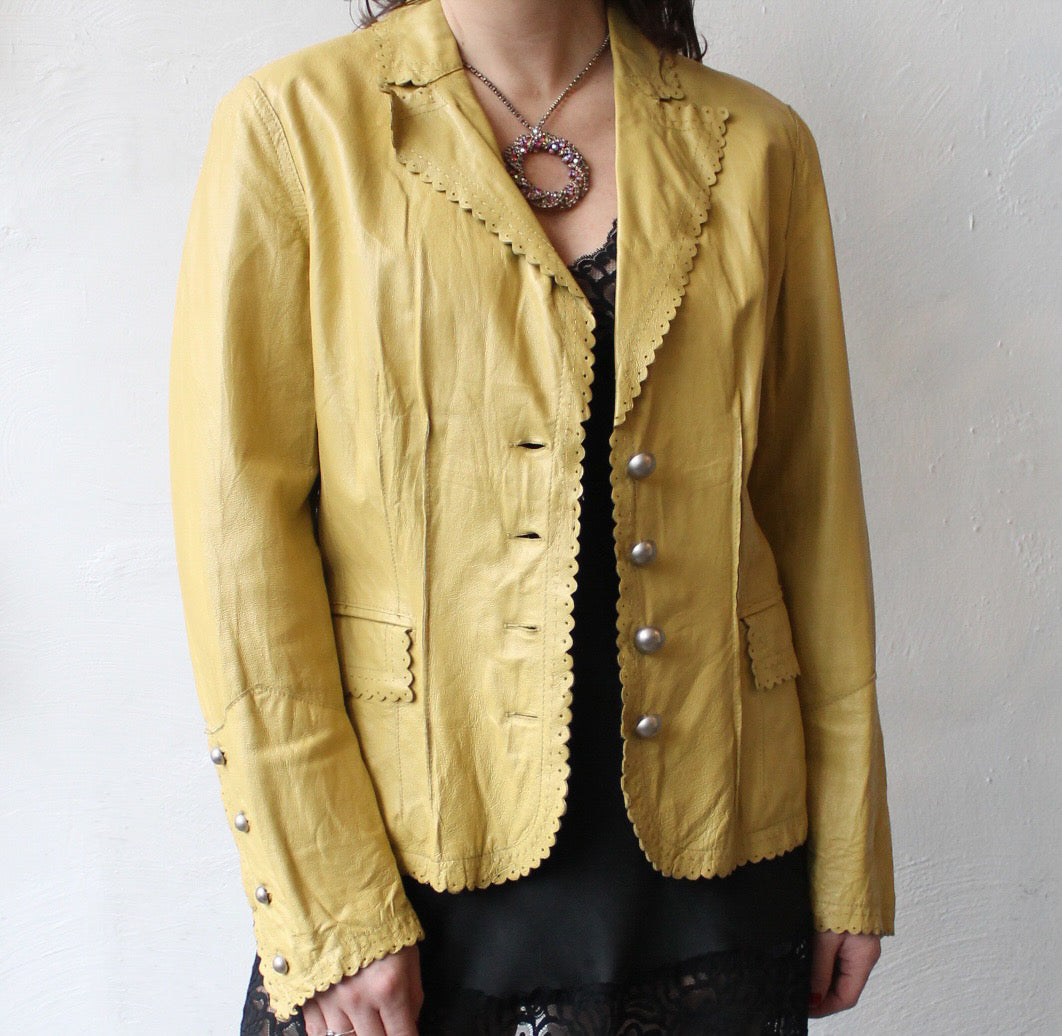 Y2K Scalloped Leather Blazer Jacket