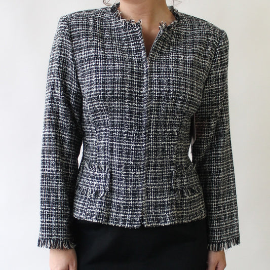 90s Ladylike Collarless Tweed Jacket