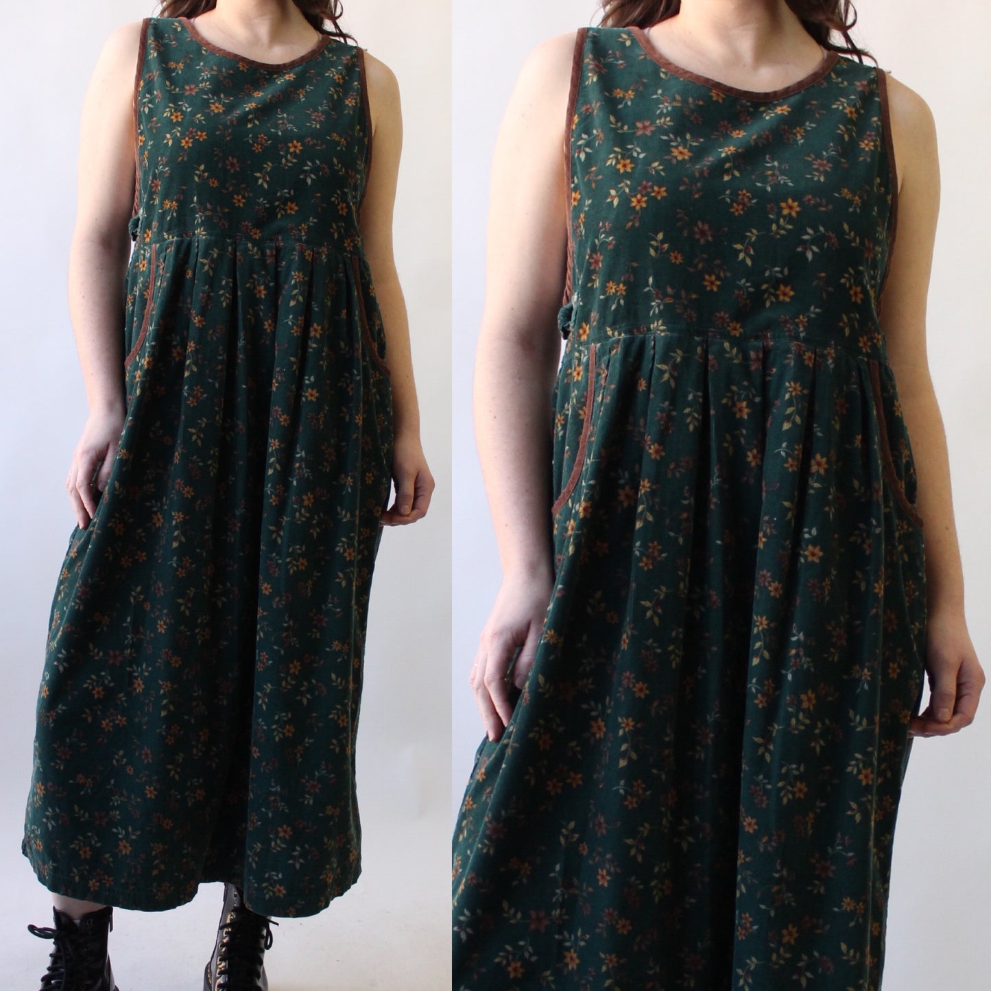 90s Corduroy Floral Jumper Dress