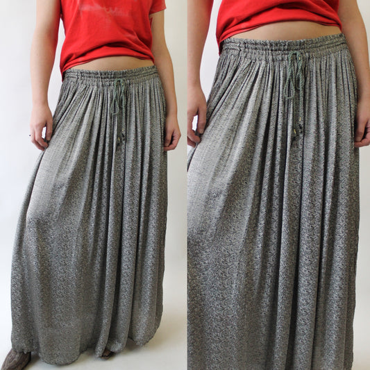 Y2K Shiny Pewter Rayon Maxi Skirt