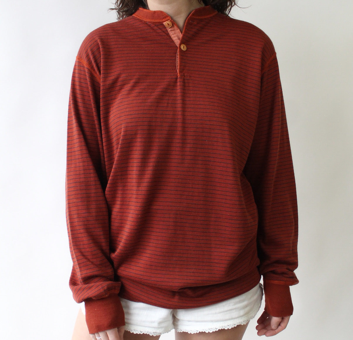 70s Rust Striped Henley