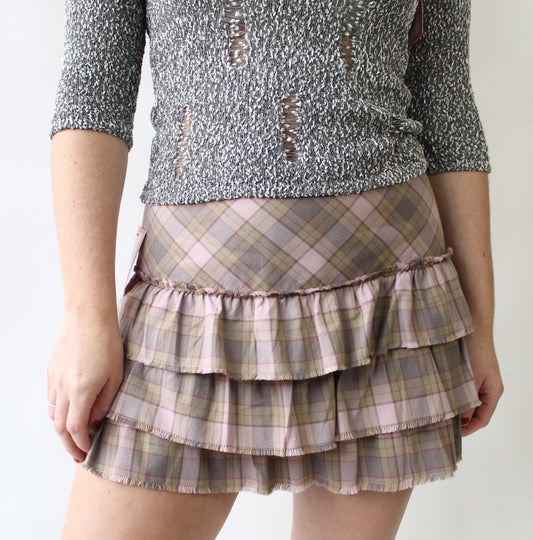 Y2K Plaid Ruffle Mini Skirt