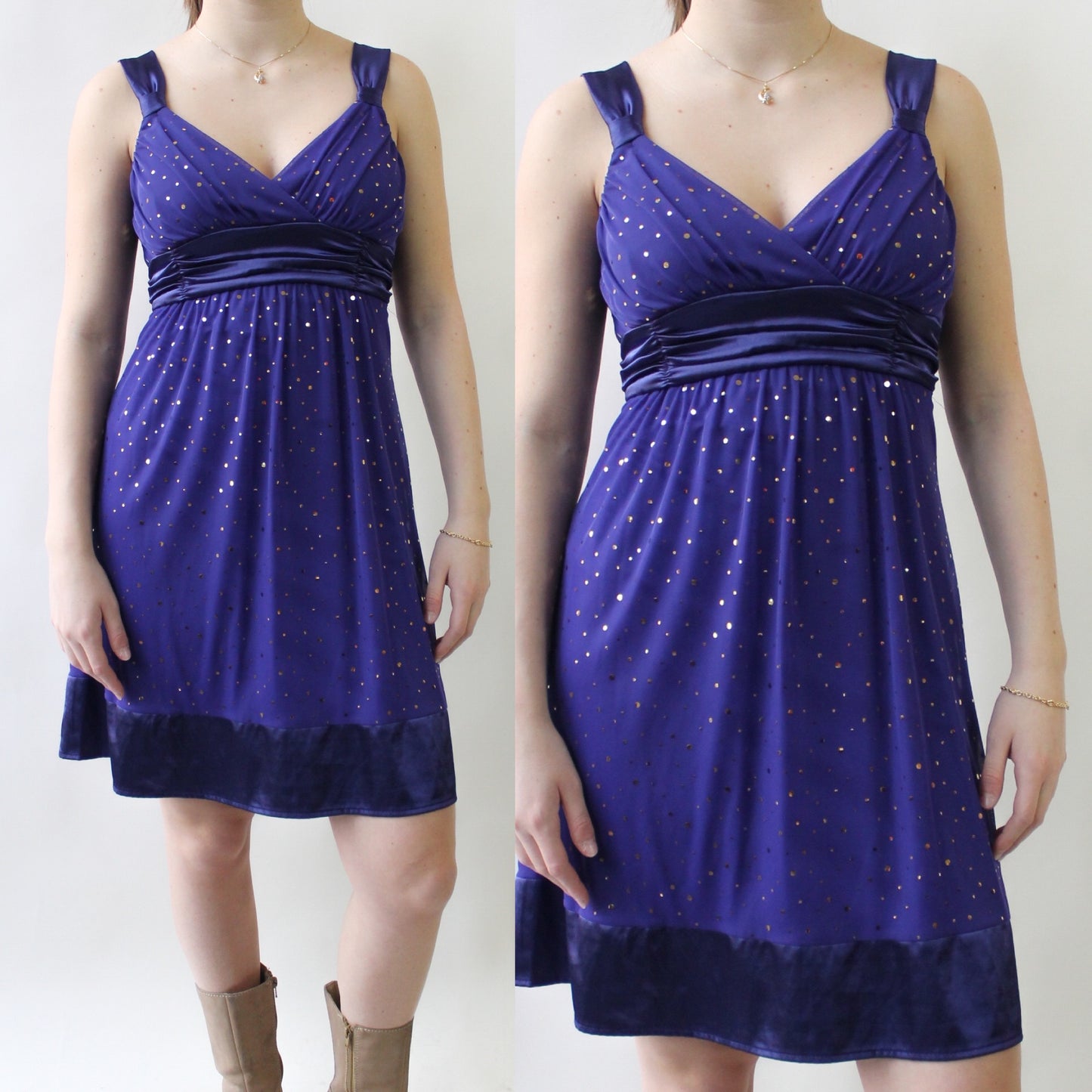 Y2K Royal Purple Dress with Gold Dots