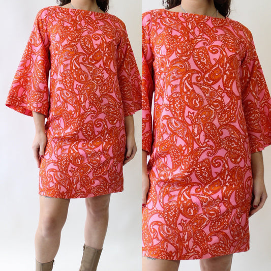 60s Pink Paisley Dress with Bow