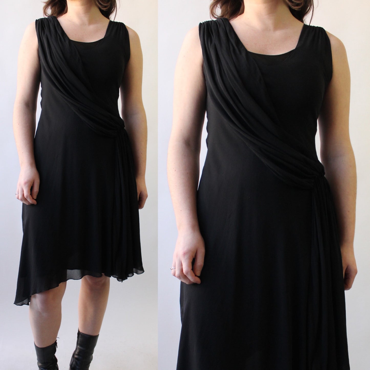 Y2K Grecian Drape Black Silk Dress