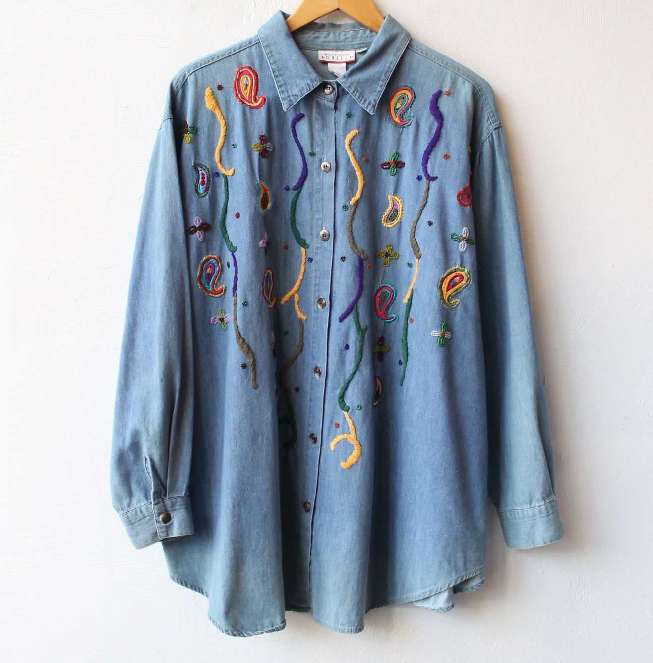 90s Paisley Embroidered Denim Shirt