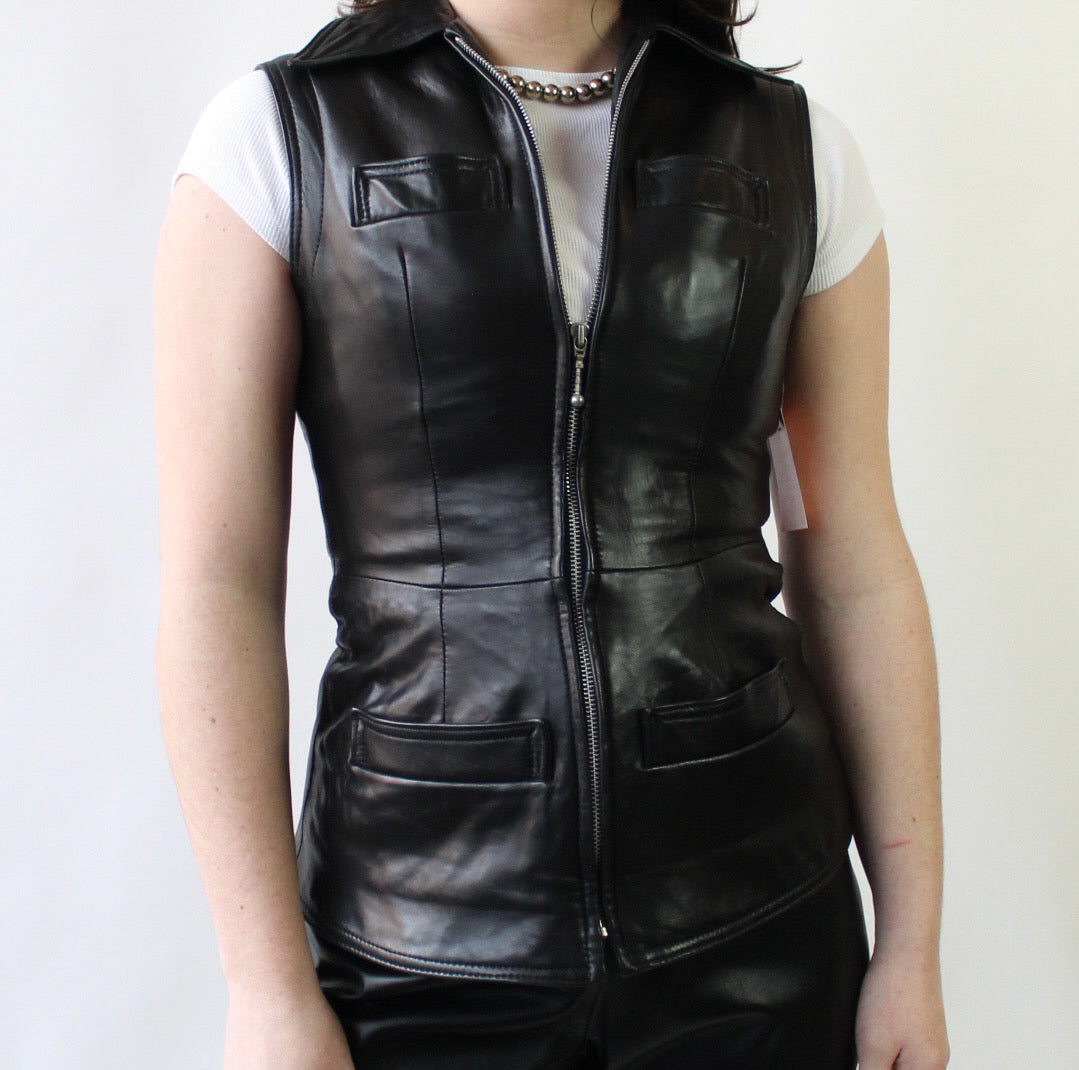 90s Lambskin Snatched Leather Vest