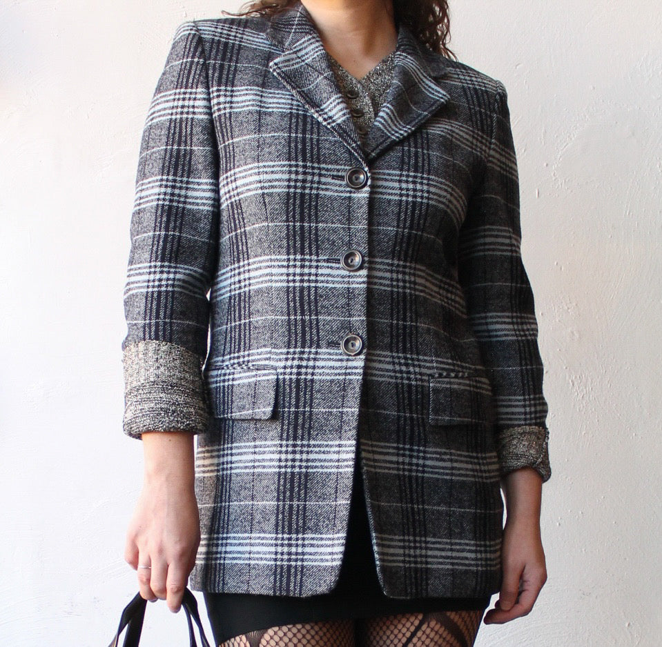 90s Mondi City Plaid Blazer with Glitter Threads