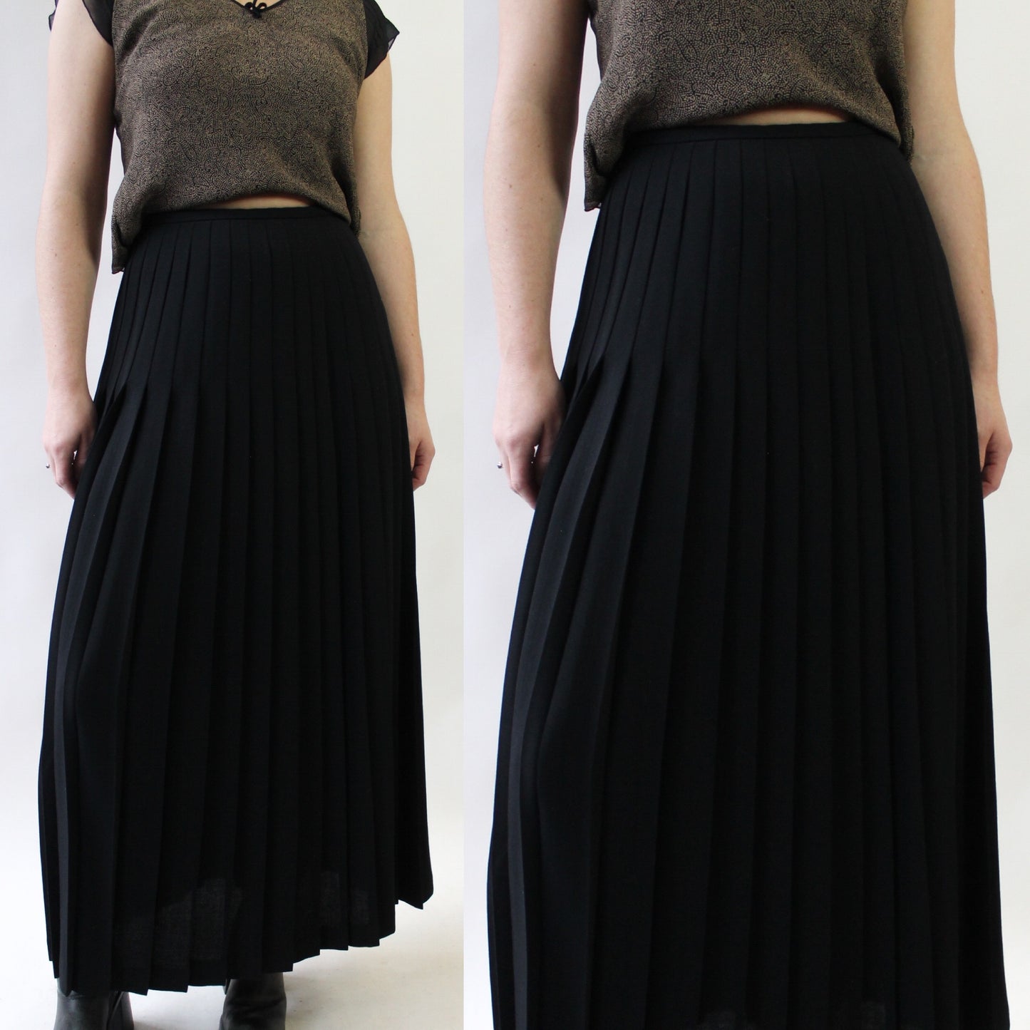 90s Quality Pleated Wool Maxi Skirt