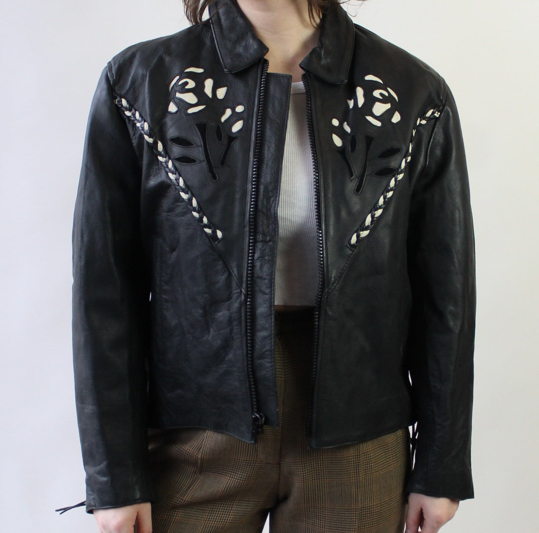 90s Rose Cut Leather Jacket with Zip Out Liner