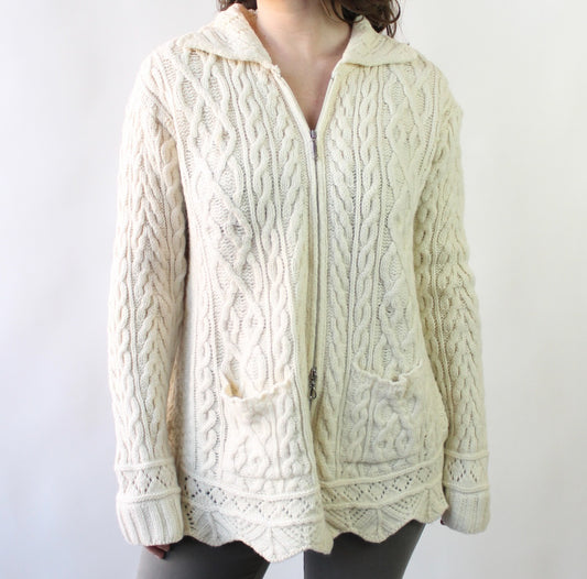 90s Double Zip Irish Merino Wool Cardigan