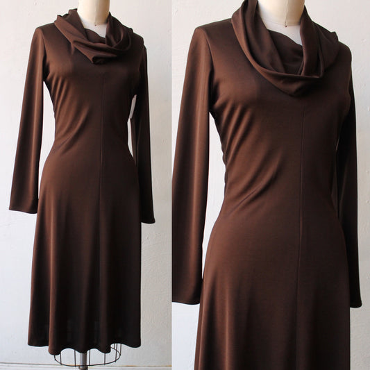 70s Chocolate Turtleneck Stretch Dress