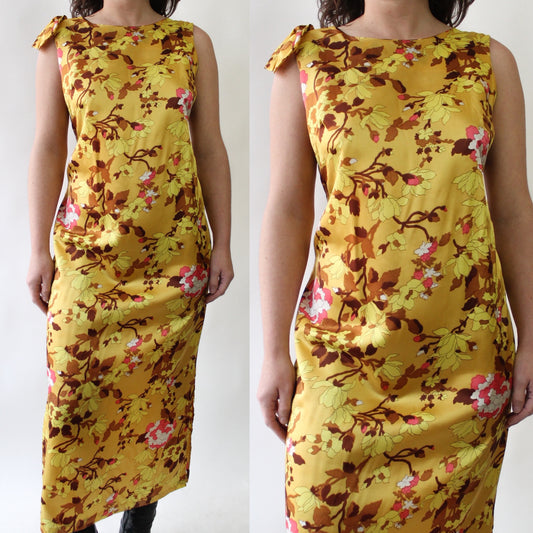 70s Goldenrod Flower Maxi Dress