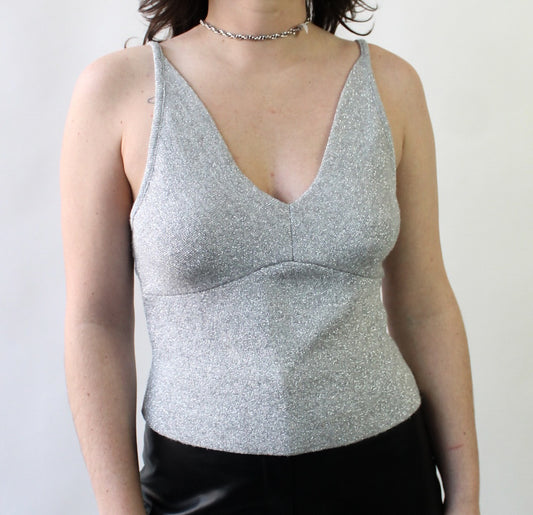 90s Shiny Silver Knit Tank